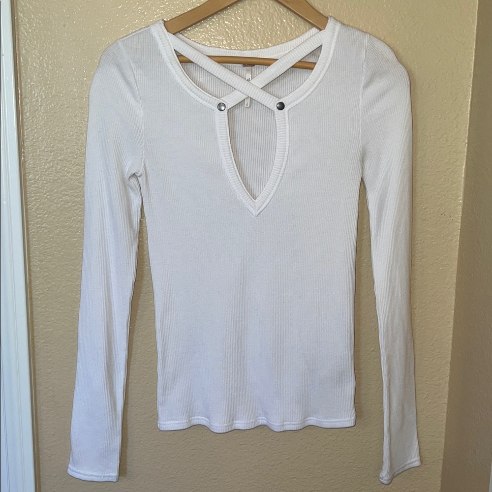 Free People White Long Sleeve Blouse